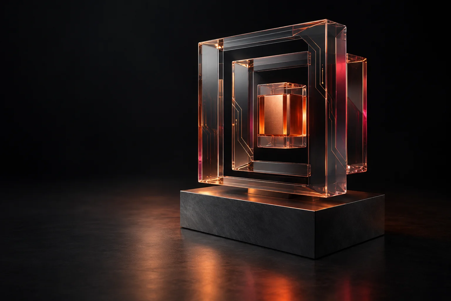 Conceptual illustration of layered smoked glass surrounding a warm illuminated core